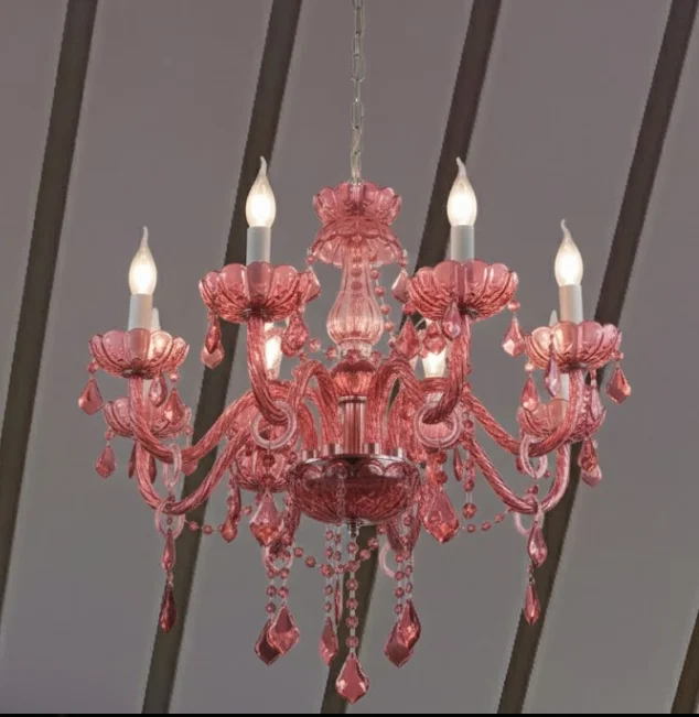 ARAÑA DE 6 FOCOS COLOR ROSA